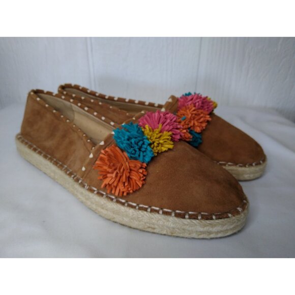 Sam Edelman Shoes - Sam Edelman Issa Women's 9.5 Suede Multicolor Pom Pom Espadrilles Saddle Brown